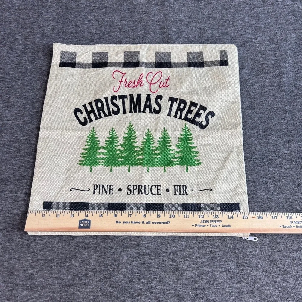 Set of 2 Christmas Pillow Covers 18x18 Nativity Joy & Fresh Cut Trees Farmhouse